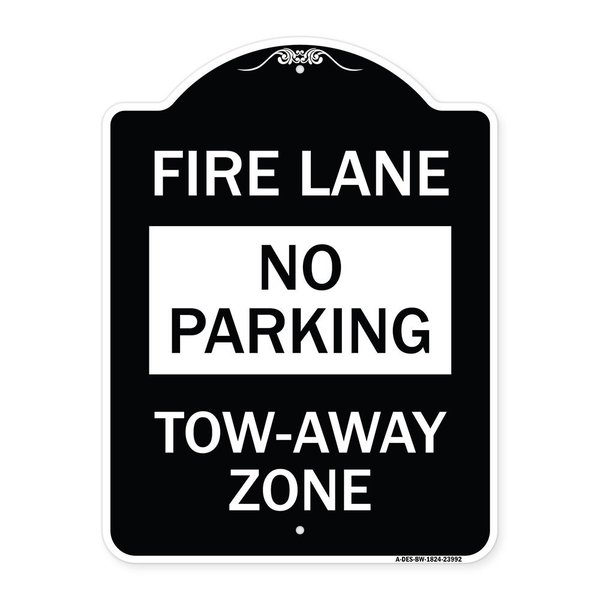 Signmission Fire Lane No Parking Tow-Away Zone Heavy-Gauge Aluminum Architectural Sign, 24" x 18", BW-1824-23992 A-DES-BW-1824-23992